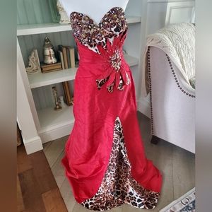 Leopard print and red formal dress, size 8